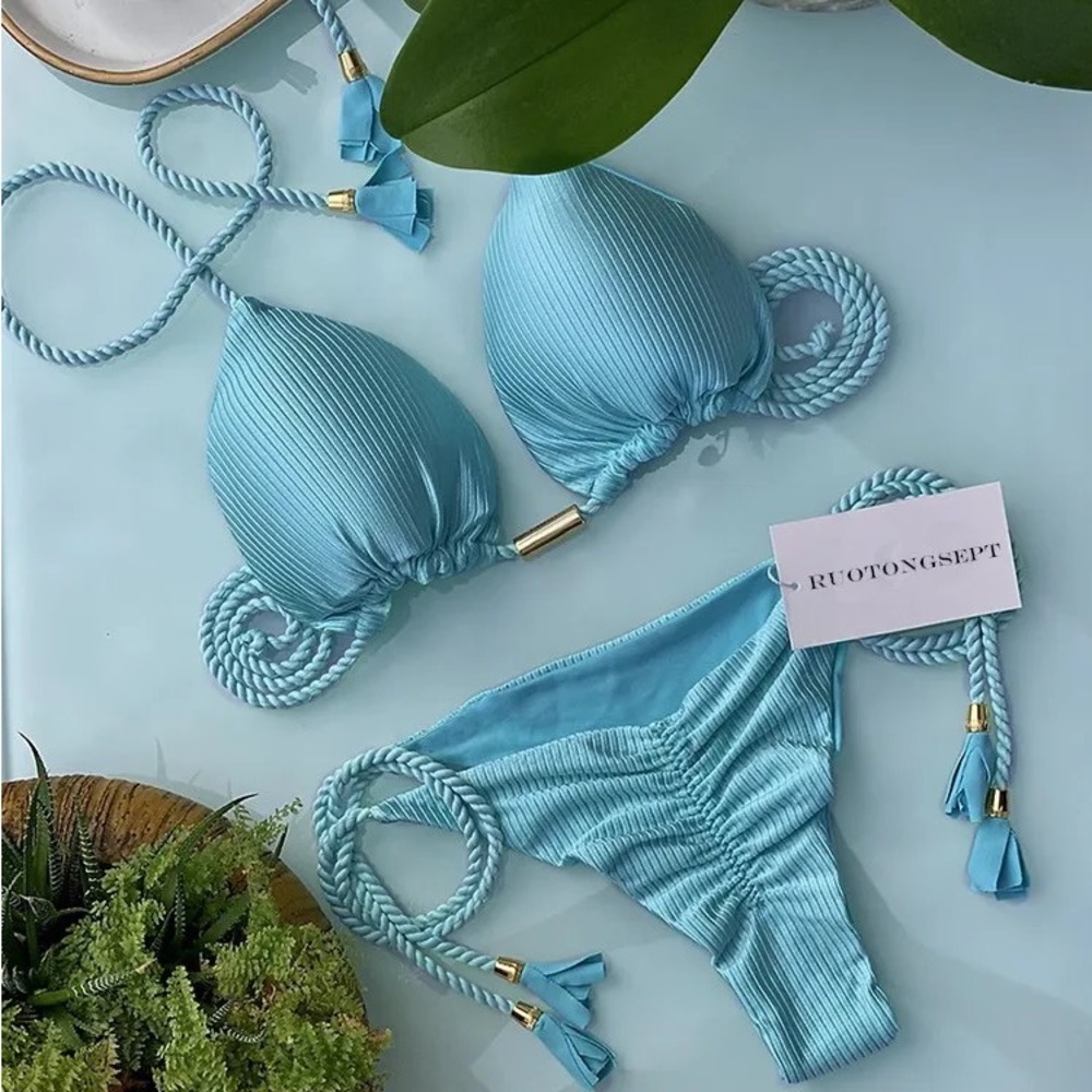 Light Blue Scrunch Butt String Bikini